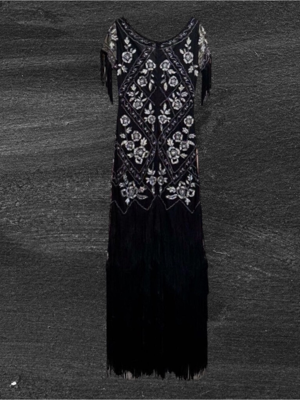 Babeyond Black Beaded Fringe Gown - Size Medium